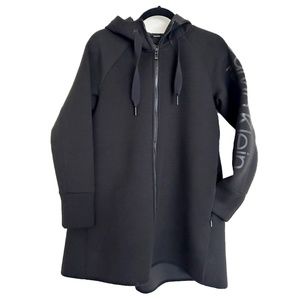 WOMENS BLACK CALVIN KLEIN PERFORMANCE STRETCH HOODED LONG JACKET SIZE SMALL